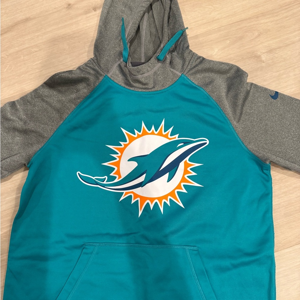 Nike Teal and Gray Hoodie with Dolphin Emblem